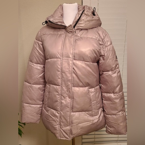 Two by Vince Camuto Women Puffer Jacket with Hoodie Tan - Picture 2 of 6